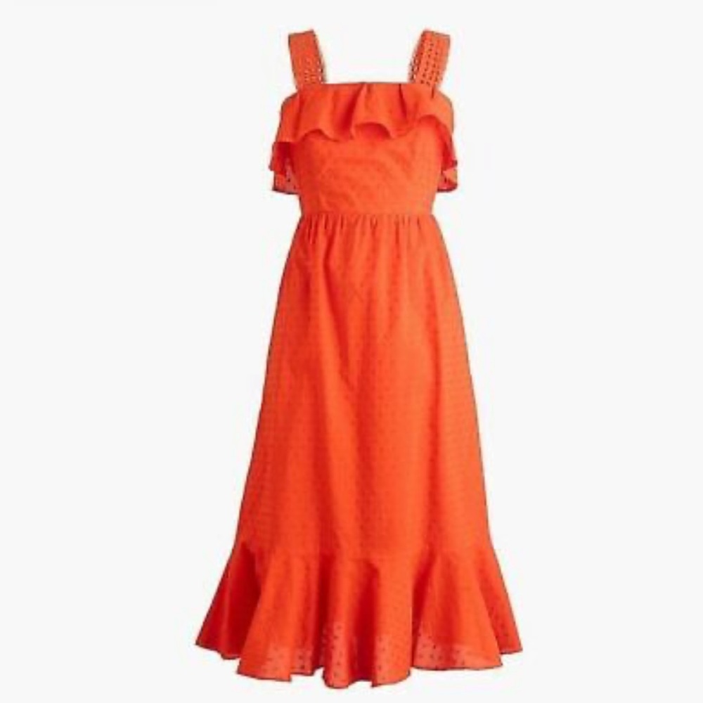 J. Crew Orange Eyelet Linen Midi Summer Dress - Picture 7 of 13